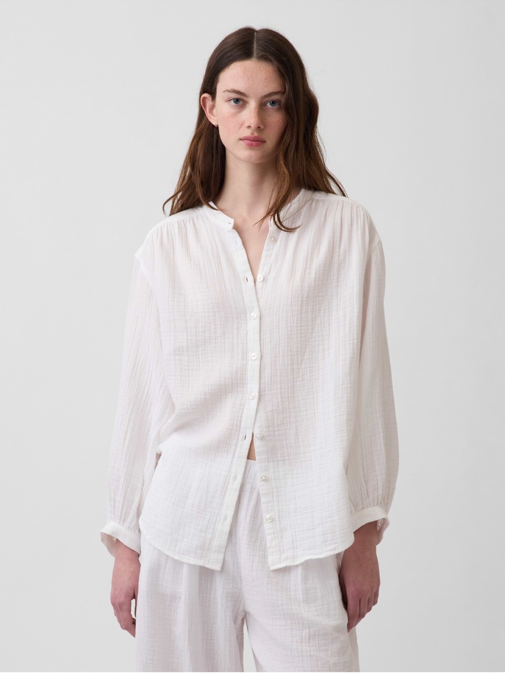 Gap Cotton Gauze Oversized Collarless Shirt
